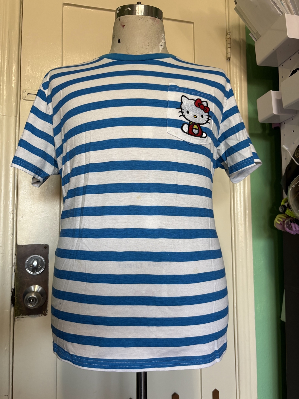 Hello Kitty Blue & White Striped Crewneck Tee
